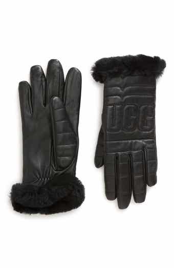 Logo Quilted Leather & Genuine Shearling Gloves