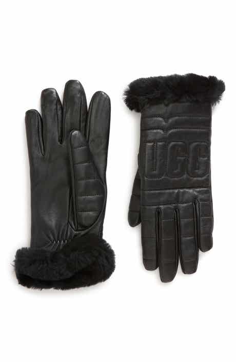 UGG® Logo Quilted Leather & Genuine Shearling Gloves