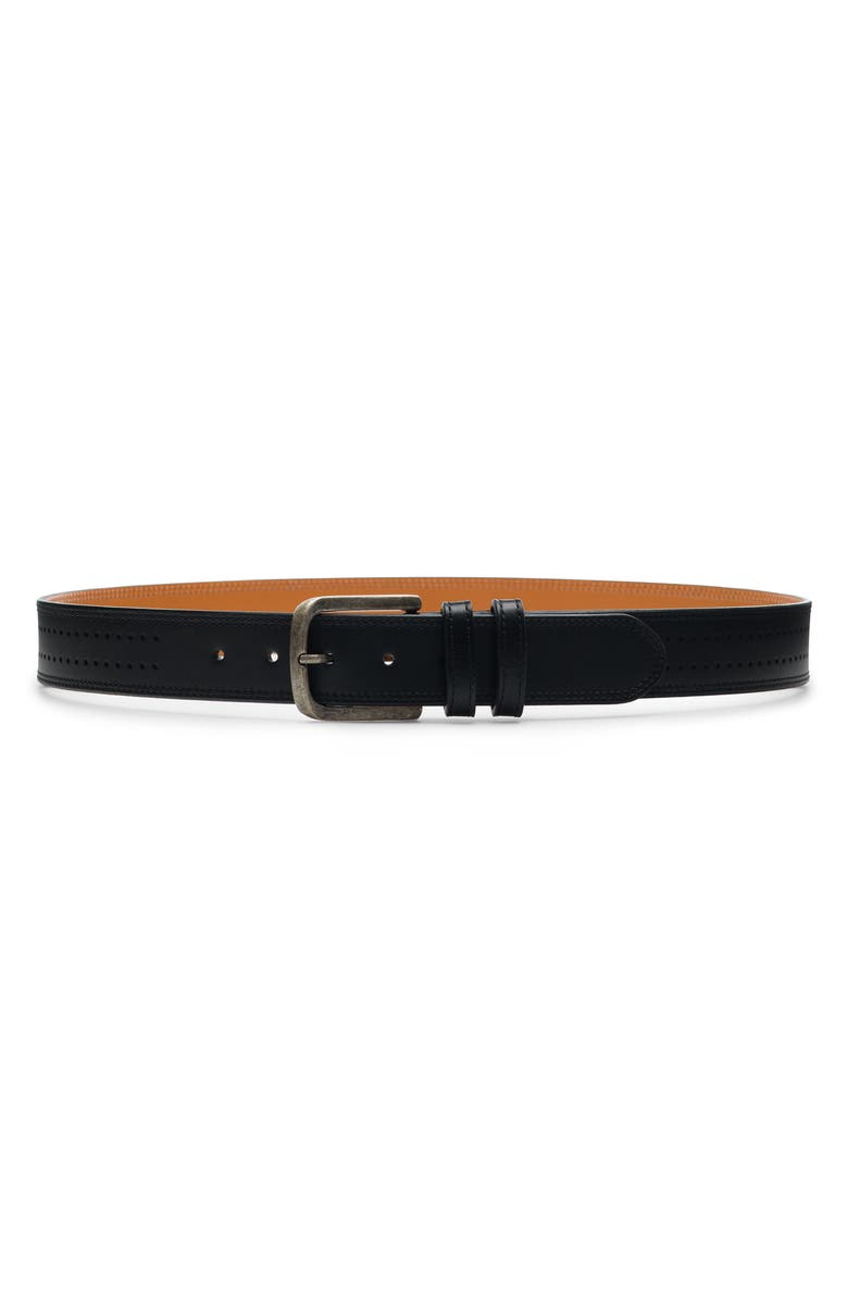 Magnanni Wayne Perforated Leather Belt, Main, color, Black