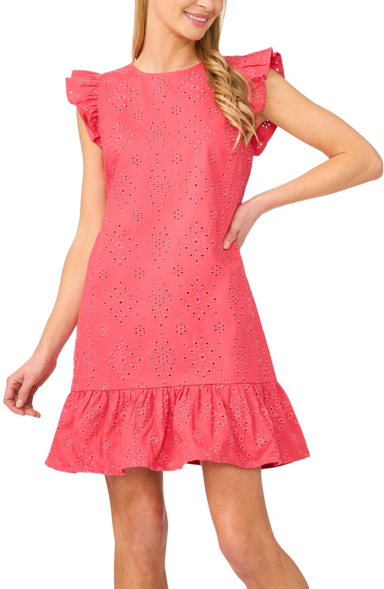 CeCe Ruffle Eyelet Cotton Dress, Alternate, color, 