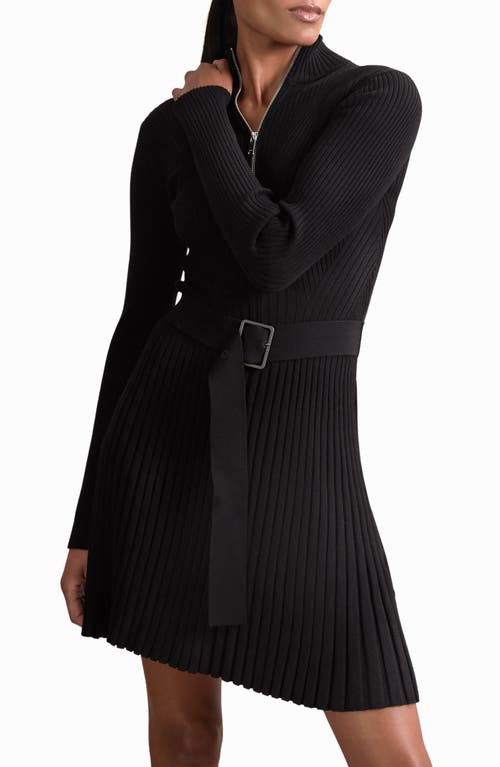 Reiss Vienna Half Zip Long Sleeve Rib Sweater Dress In Black