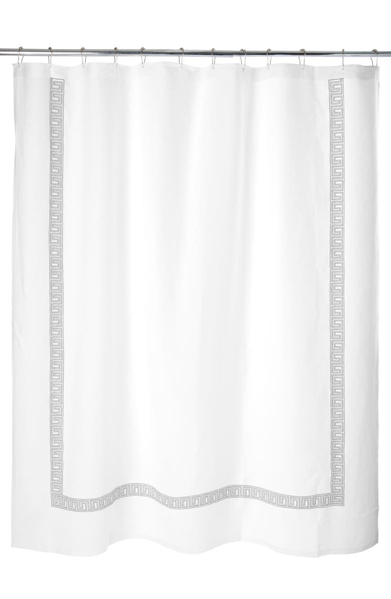 Matouk Ophelia Linen Shower Curtain, Main, color, Sterling