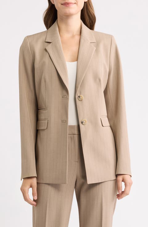 Pinstripe Two-Button Blazer