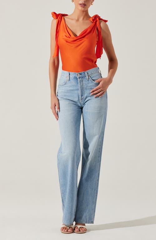 Astr Allexina Satin Cowl Neck Top In Orange In Orange