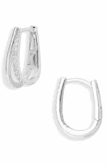 Argento Vivo Sterling Silver CZ Split Hoop Earrings