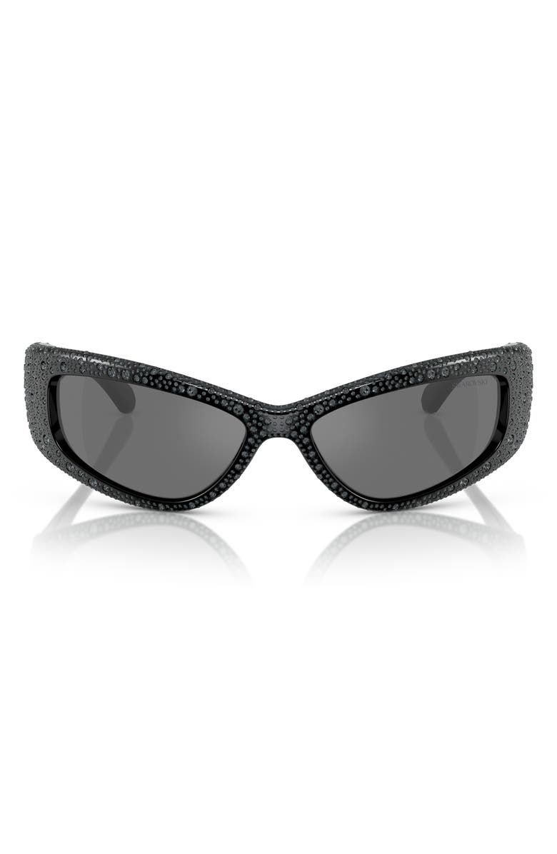 Swarovski 60mm Irregular Sunglasses, Main, color, Black