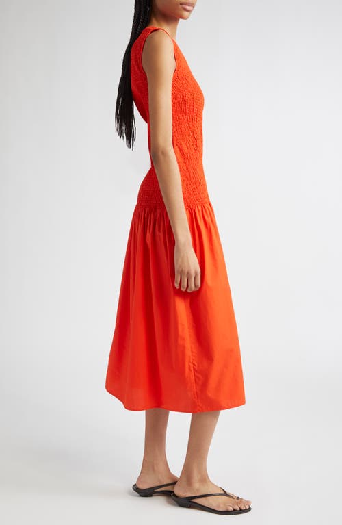 Reiss Annabel Smocked Drop-waist Cotton Dress In Red