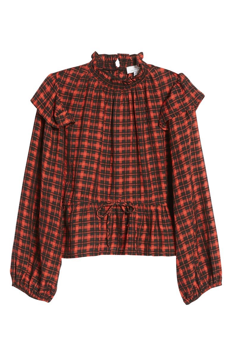 Topshop Check Frill Blouse, Alternate, color, 