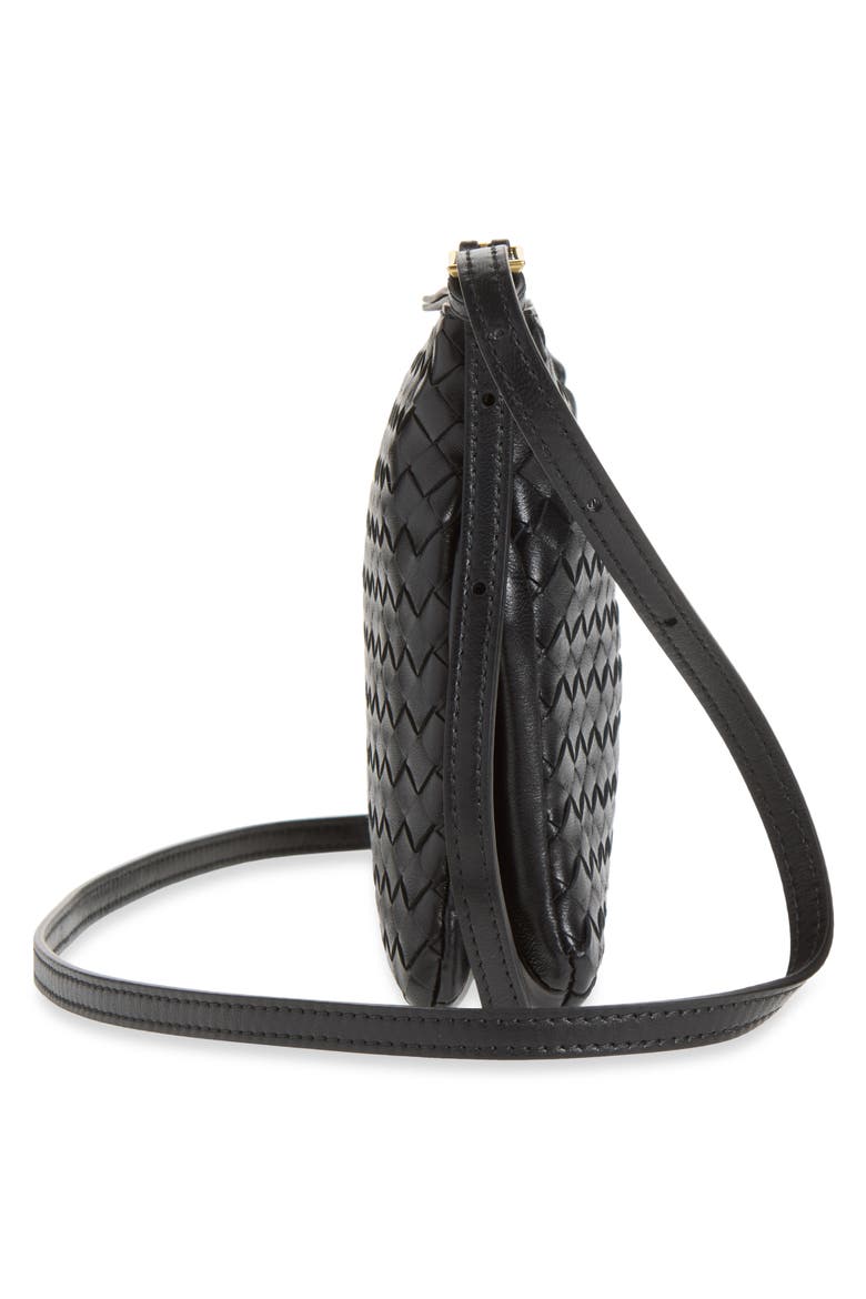 Medium Piccolo Intrecciato Leather Wallet on a Strap, Alternate, color, 1007 BLACK-BRASS VIBRATO