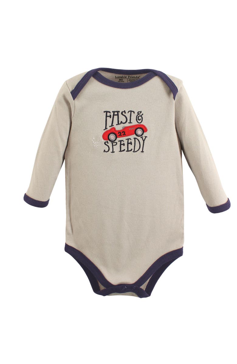 Luvable Friends Cotton Long-Sleeve Bodysuits, Alternate, color, Speedy