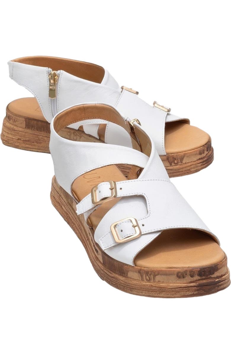 Forever & Always Shoes Levine Leather Buckled Side-Zip Sandal, Main, color, White Leather