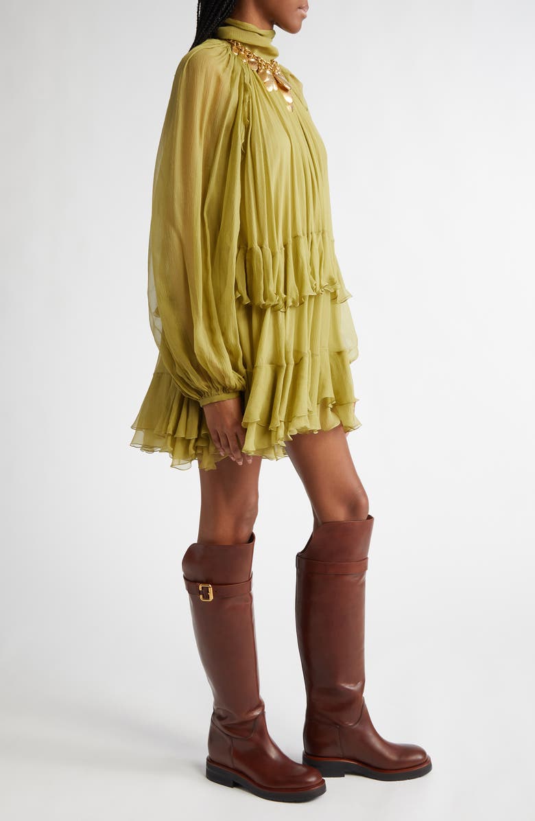 Chloé Tiered Ruffle Semisheer Long Sleeve Silk Top, Alternate, color, Deserted Forest