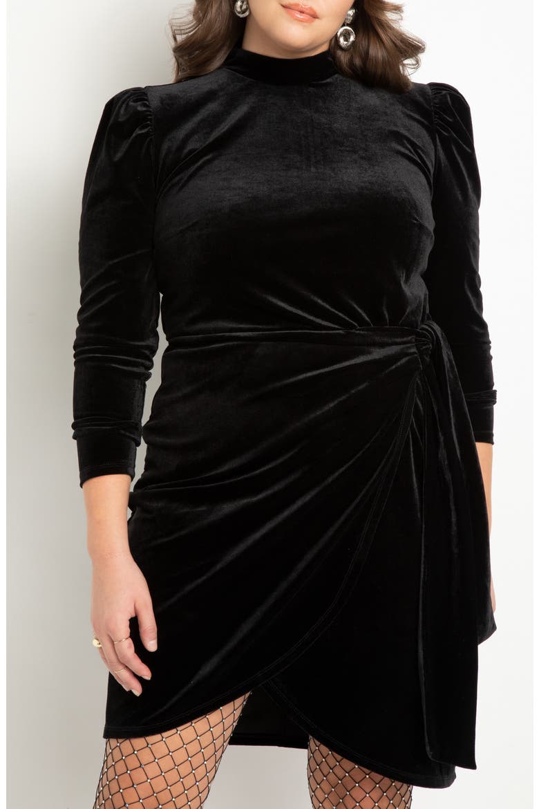 Velvet Mini Dress With Wrap Skirt, Alternate, color, BLACK ONYX