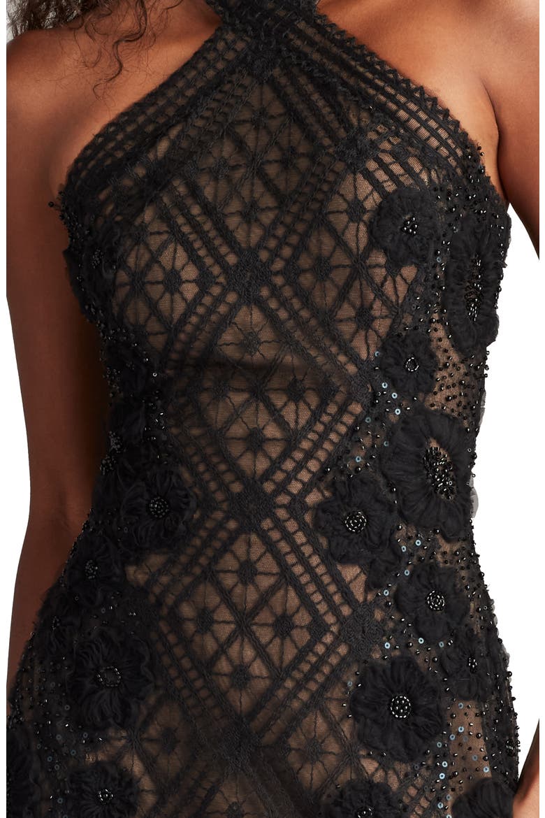 Embroidered Sequin Lace Halter Neck Gown, Alternate, color, BLACK/ BEIGE