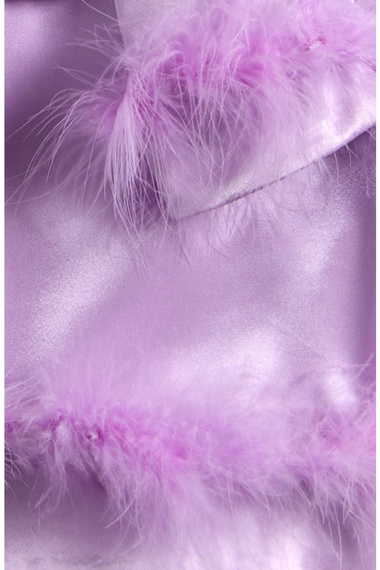 Kids' Faux Fur Trim Satin Pajamas, Alternate, color, LAVENDER