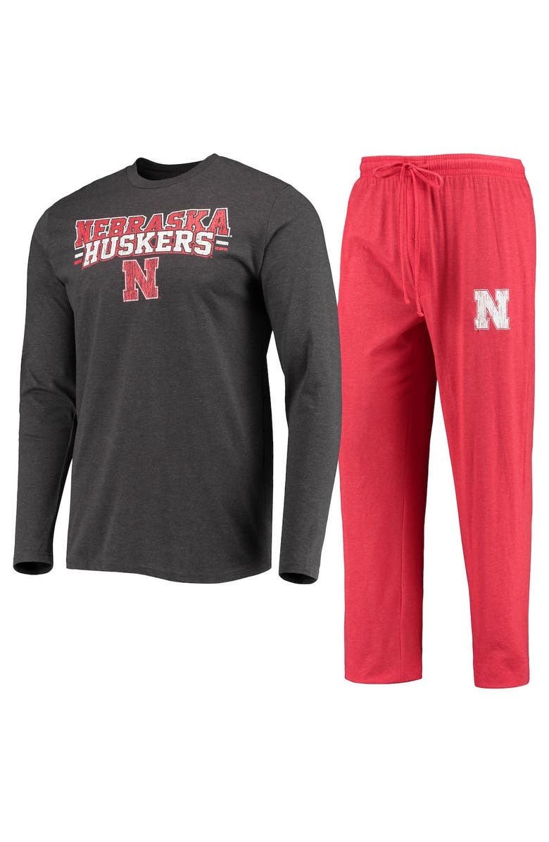 CONCEPTS SPORT Men's Concepts Sport Scarlet/Heathered Charcoal Nebraska Huskers Meter Long Sleeve T-Shirt & Pants Sleep Set, Main, color, Scarlet