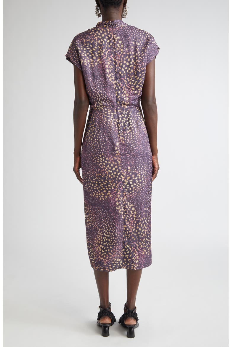 Dilian Orchid Spots Faux Wrap Crepe Dress, Alternate, color, AUBER