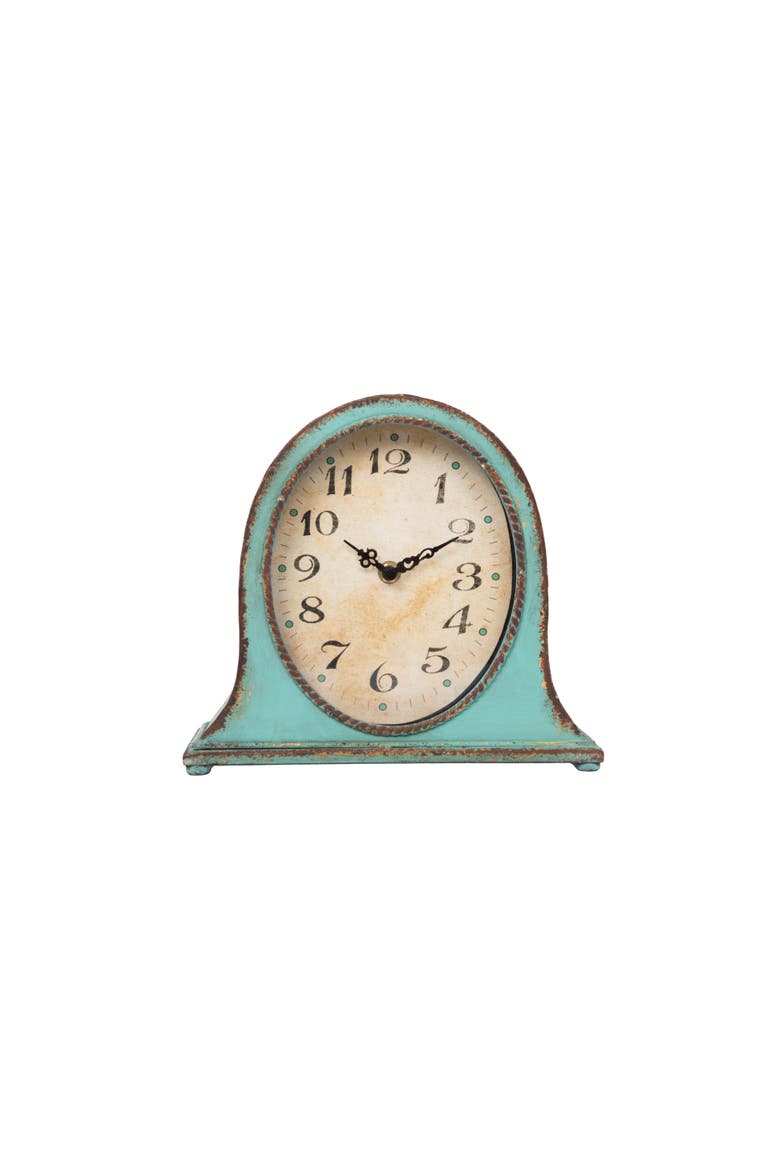 Decorative Metal Mantel Clock, Aqua Blue, Main, color, Blue