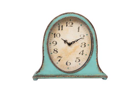 Decorative Metal Mantel Clock, Aqua Blue