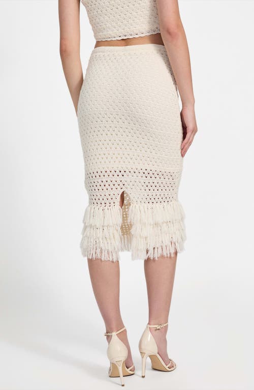 Guess Luca Fringe Hem Open Stitch Midi Skirt In Neutral