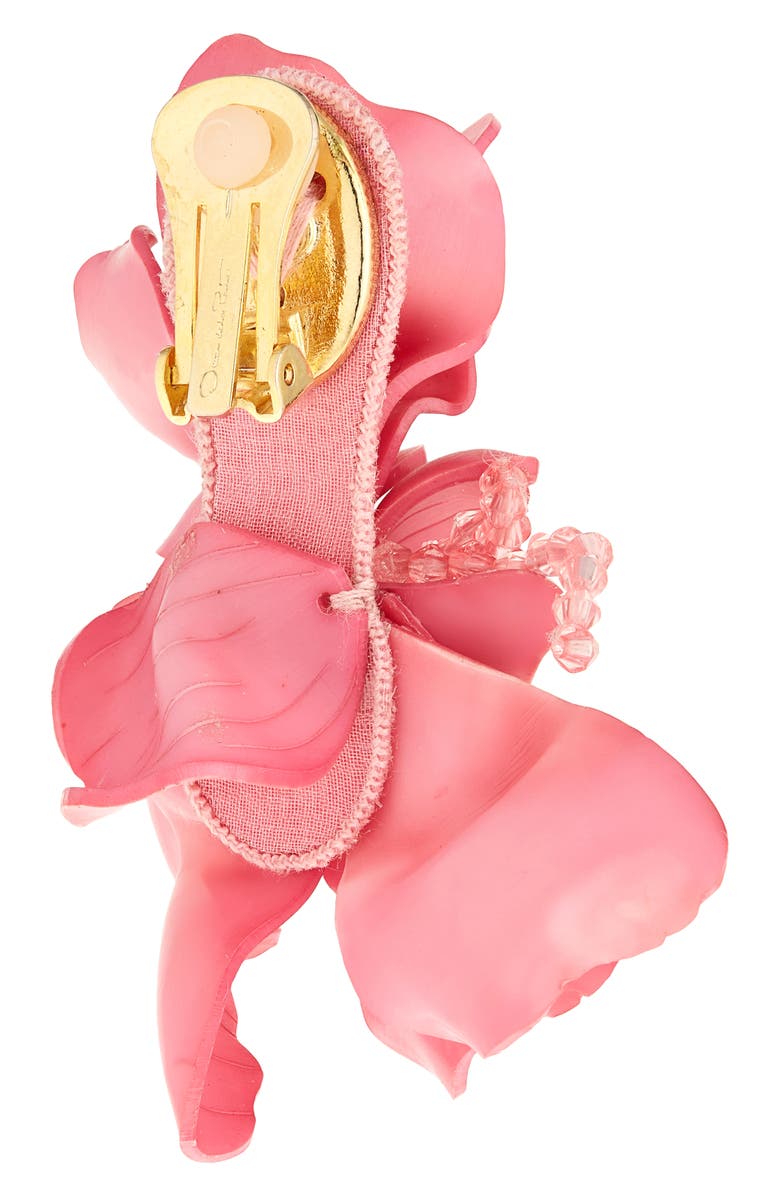 Oscar de la Renta Half Gardenia Clip-On Drop Earrings, Alternate, color, Pink