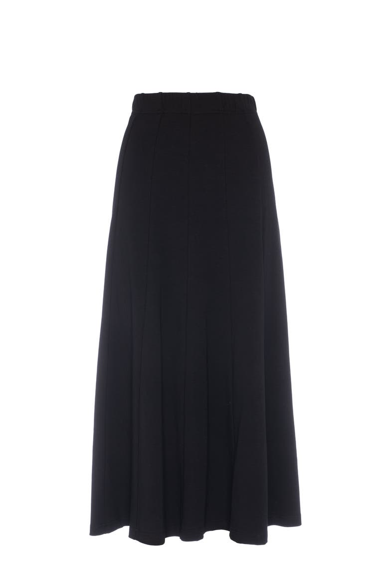 Cotton Rib Covered Elastic Waistband Midi Panel Skirt, Main, color, Black