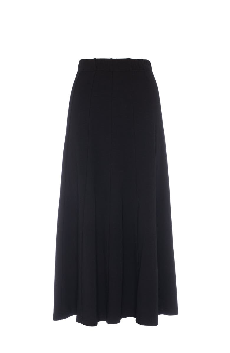 Unclear Cotton Rib Covered Elastic Waistband Midi Panel Skirt, Main, color, Black