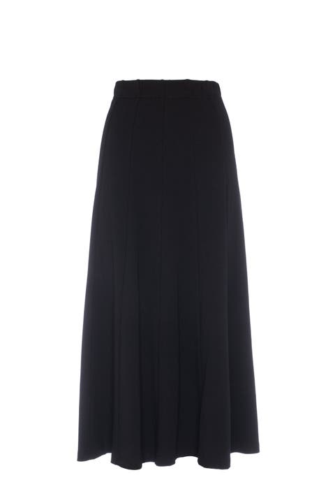 Cotton Rib Covered Elastic Waistband Midi Panel Skirt