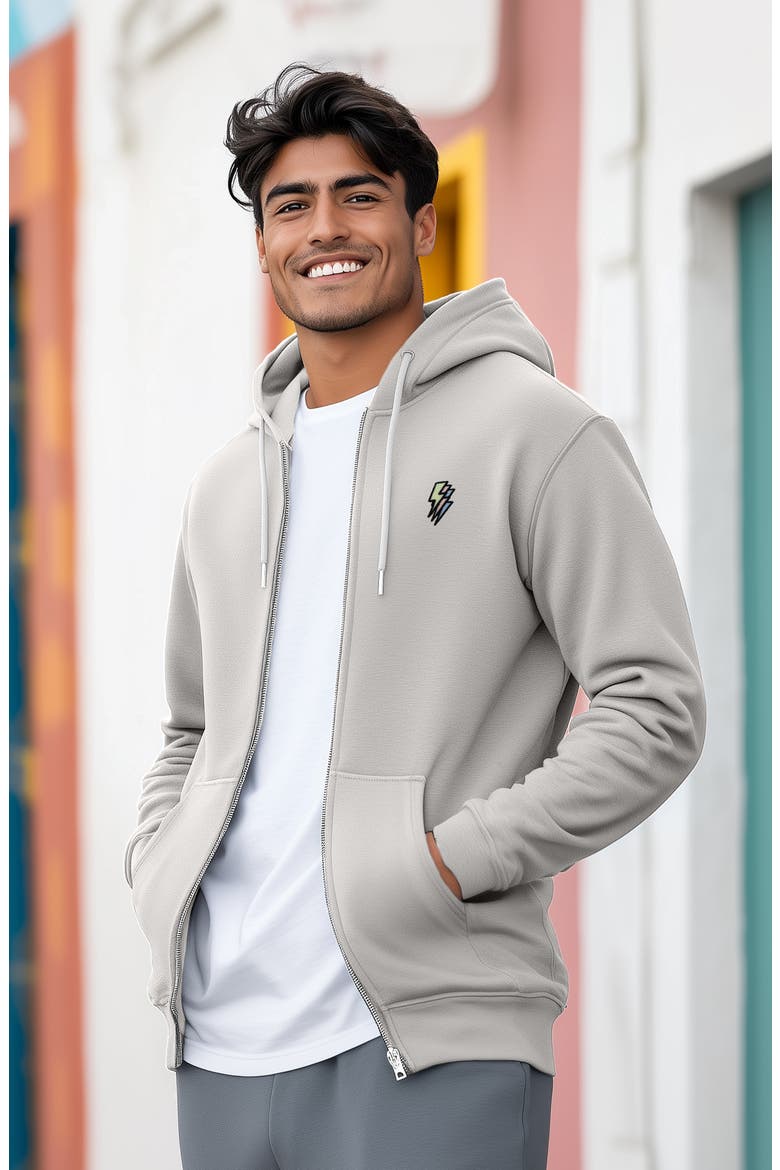 Lightning Bolt Zip Hoodie, Alternate, color, Silver