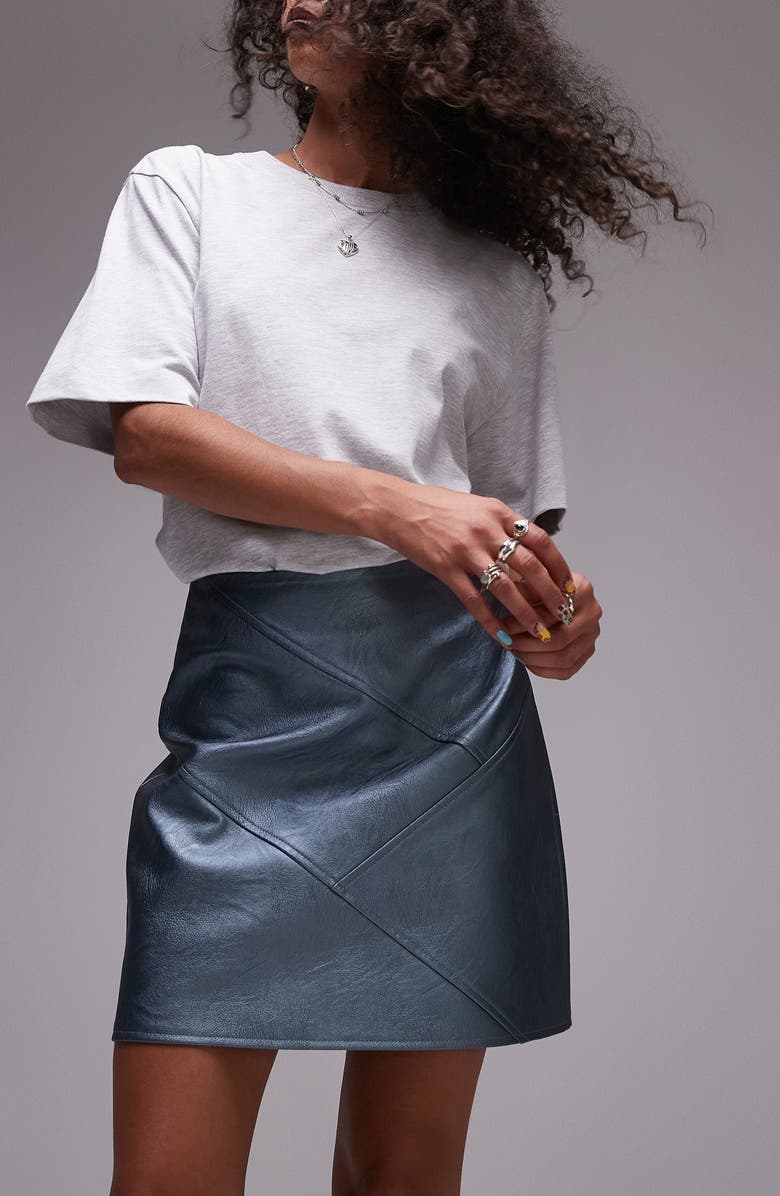 Topshop Pieced Faux Leather Miniskirt, Alternate, color, 