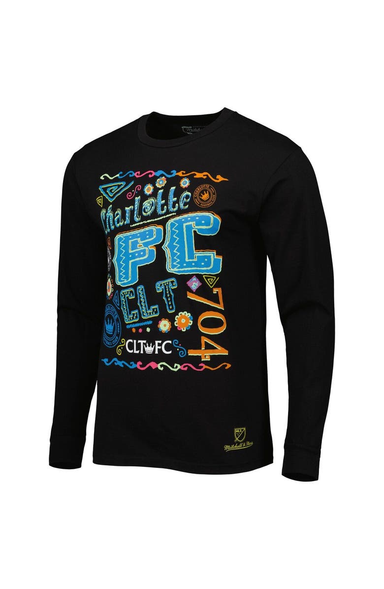 Mitchell & Ness Men's Mitchell & Ness Black Charlotte FC Papel Picado Long Sleeve T-Shirt, Alternate, color, 