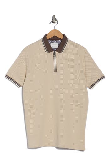 Cactus Man Textured Quarter Zip Knit Polo In Neutral