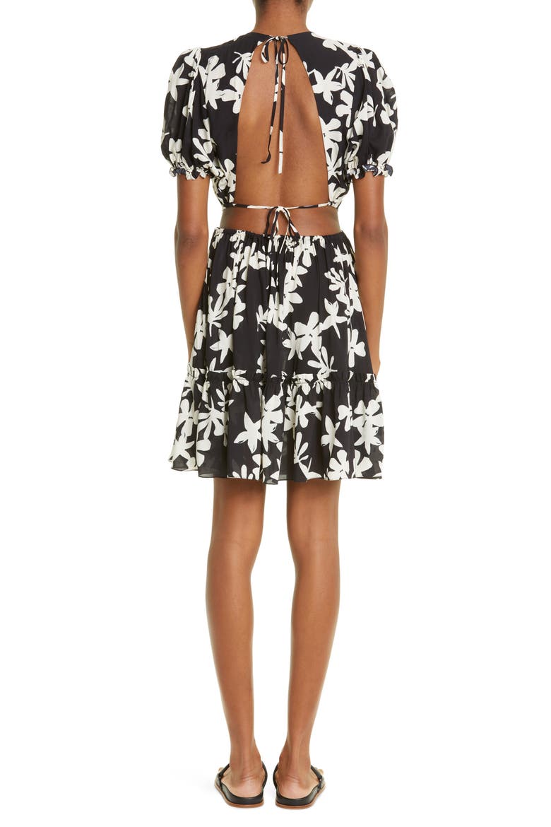 Sea Floral Open Back A-Line Dress, Alternate, color, BLACK