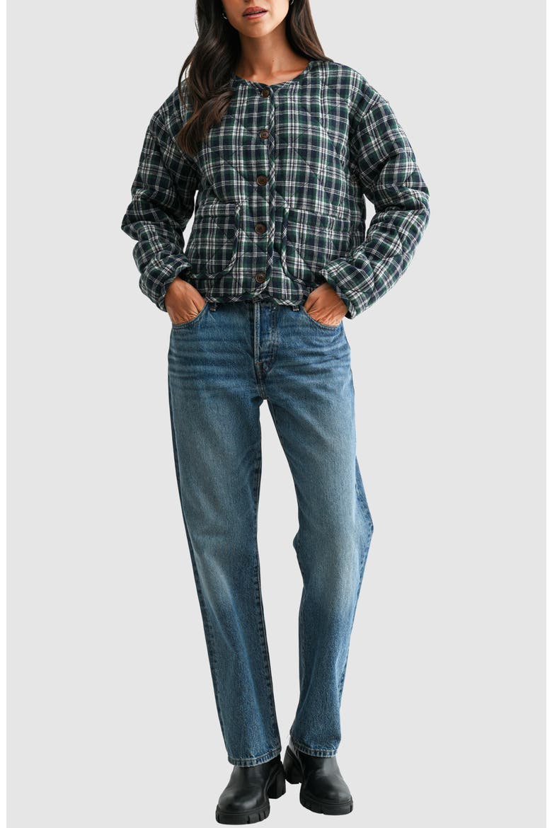 Plaid Quilted Jacket, Alternate, color, GREEN PLAID