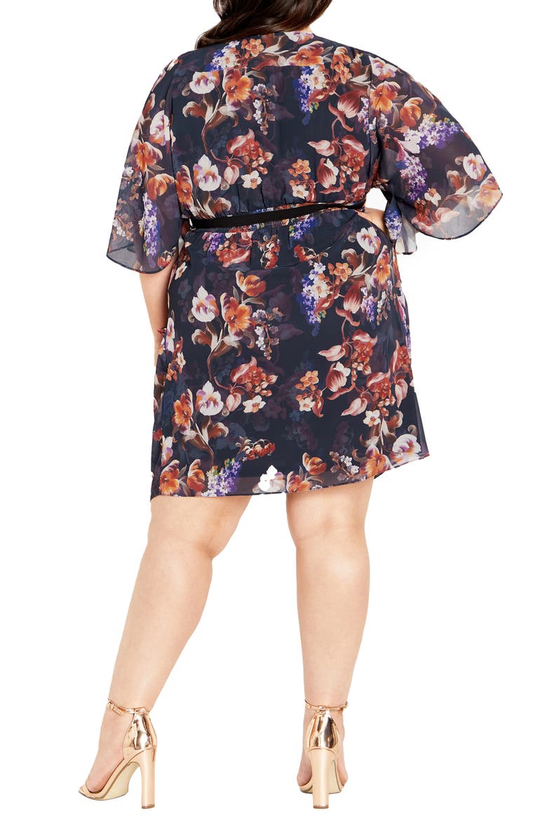 Floral Print Faux Wrap Minidress, Alternate, color, NAVY