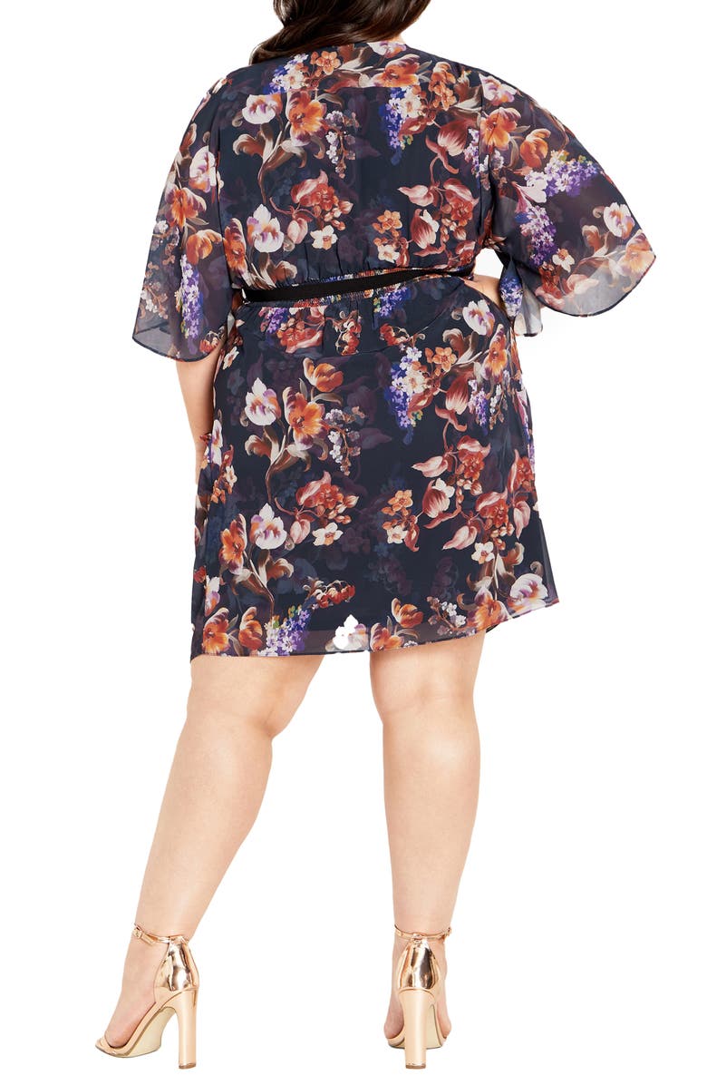 City Chic Floral Print Faux Wrap Minidress, Alternate, color, Navy