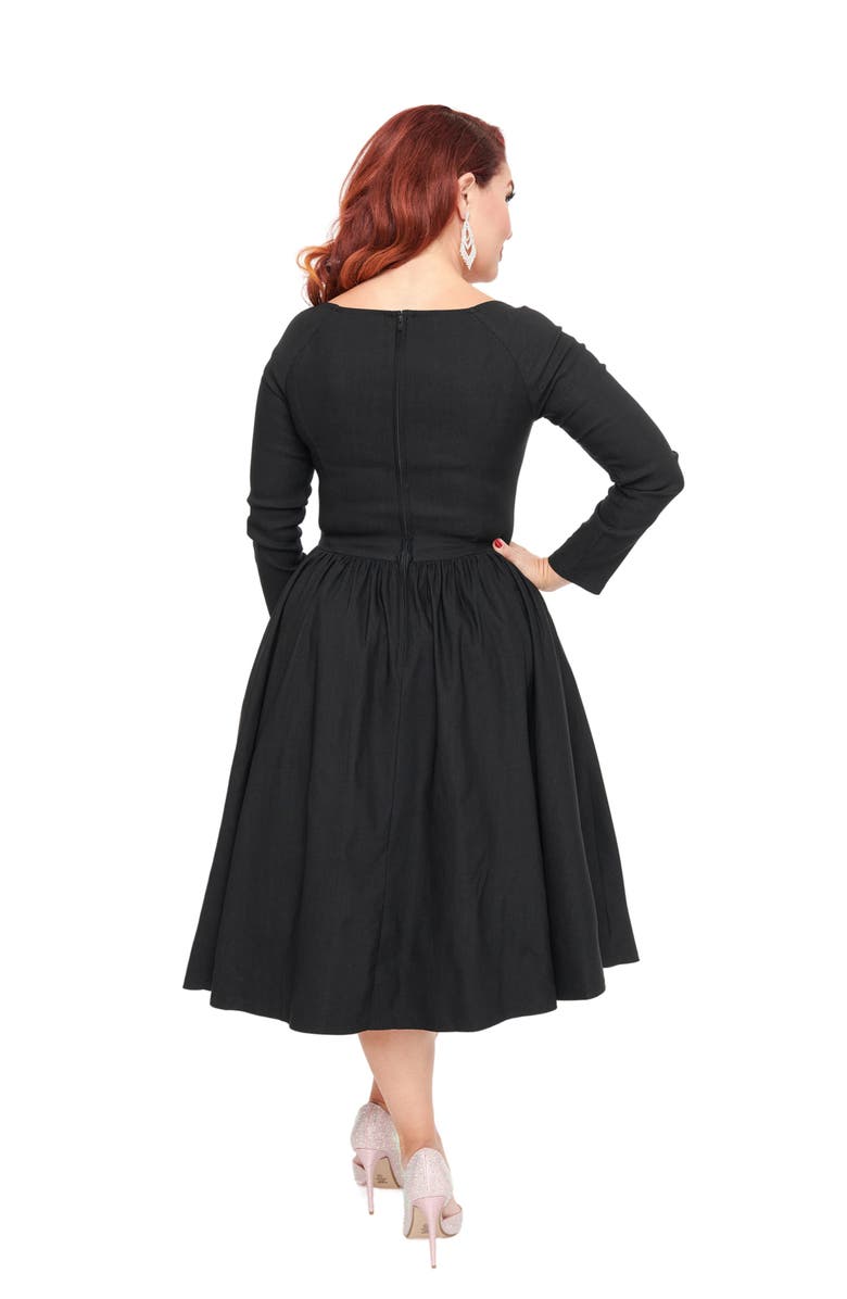 Unique Vintage Sweetheart Long Sleeve Swing Dress, Alternate, color, Black