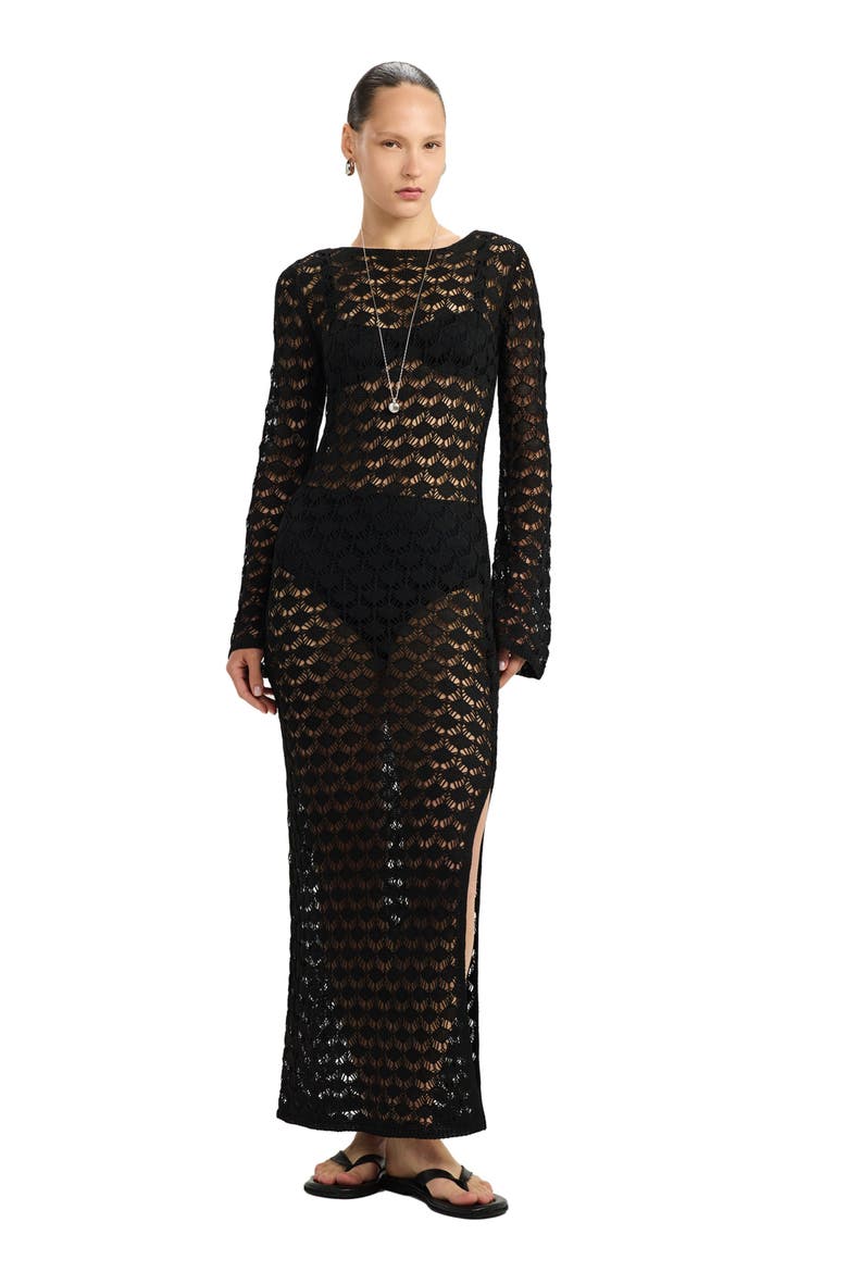 Rama Open Back Crochet Maxi Dress Cover-Up, Main, color, Black
