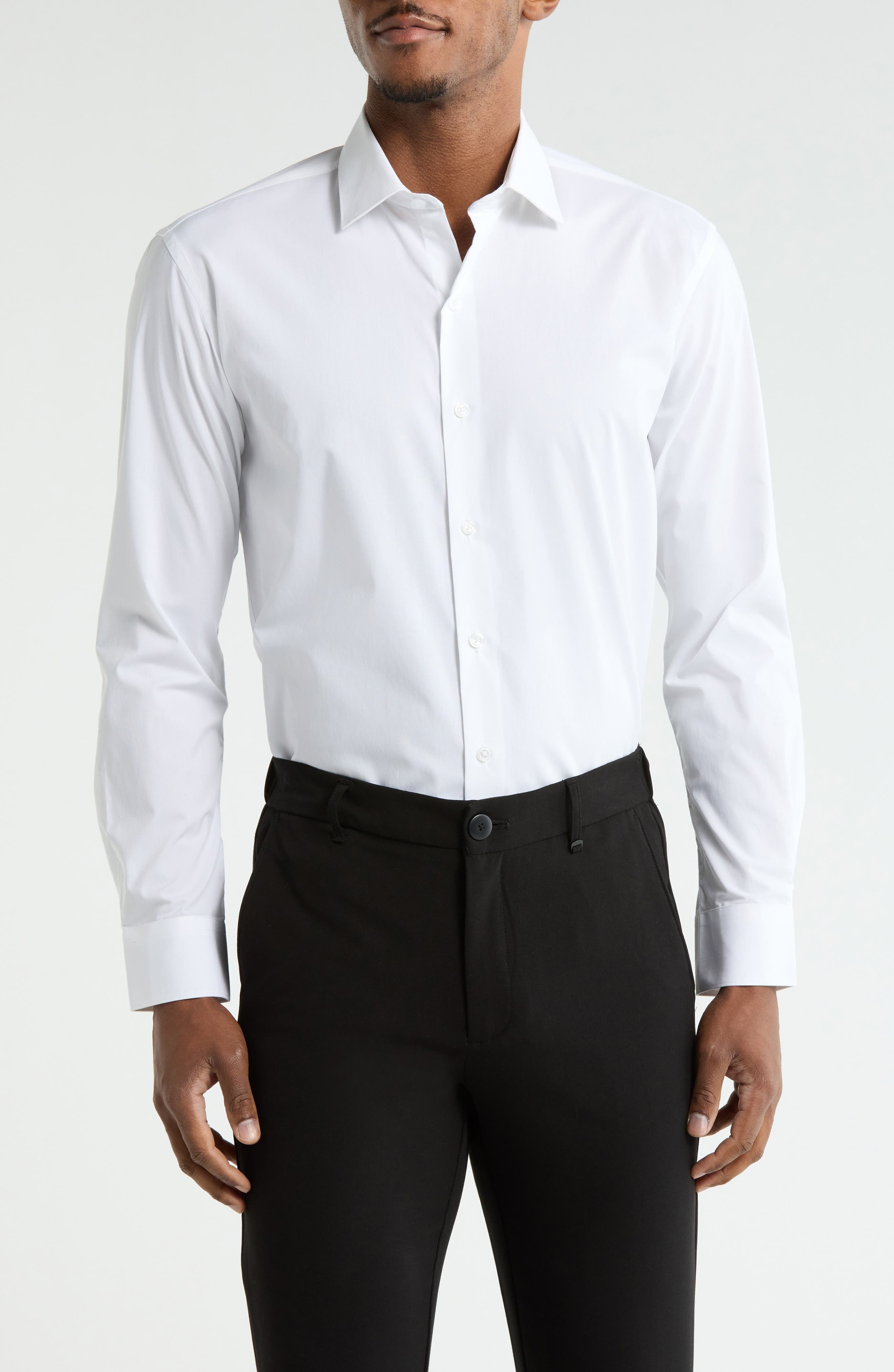 DKNY White Solid Stretch Dress Shirt
