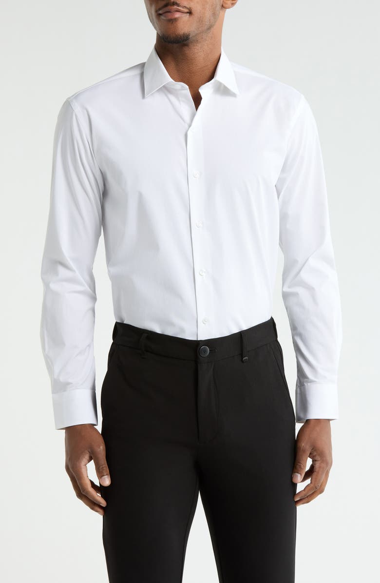 DKNY White Solid Stretch Dress Shirt, Main, color, White