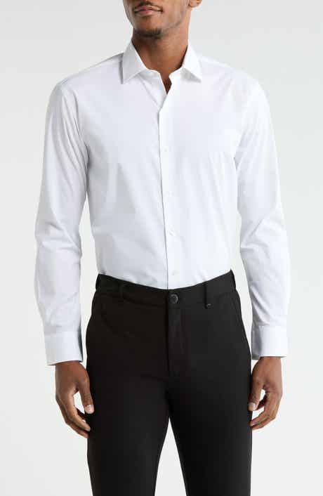 DKNY White Solid Stretch Dress Shirt