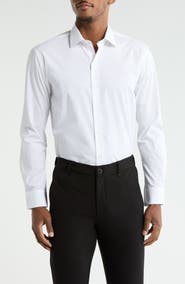 DKNY White Solid Stretch Dress Shirt