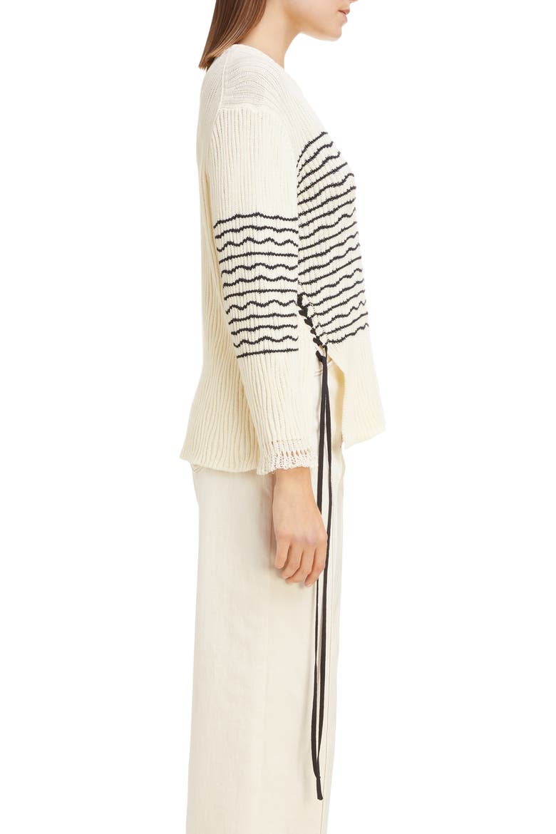 Side Tie Stripe Ribbed Sweater, Alternate, color, SEEDPEARL BEIGE