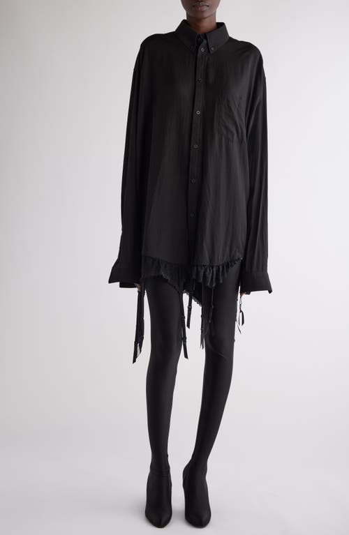 Shop Balenciaga Lingerie Lace Trim Poplin Button-down Shirt