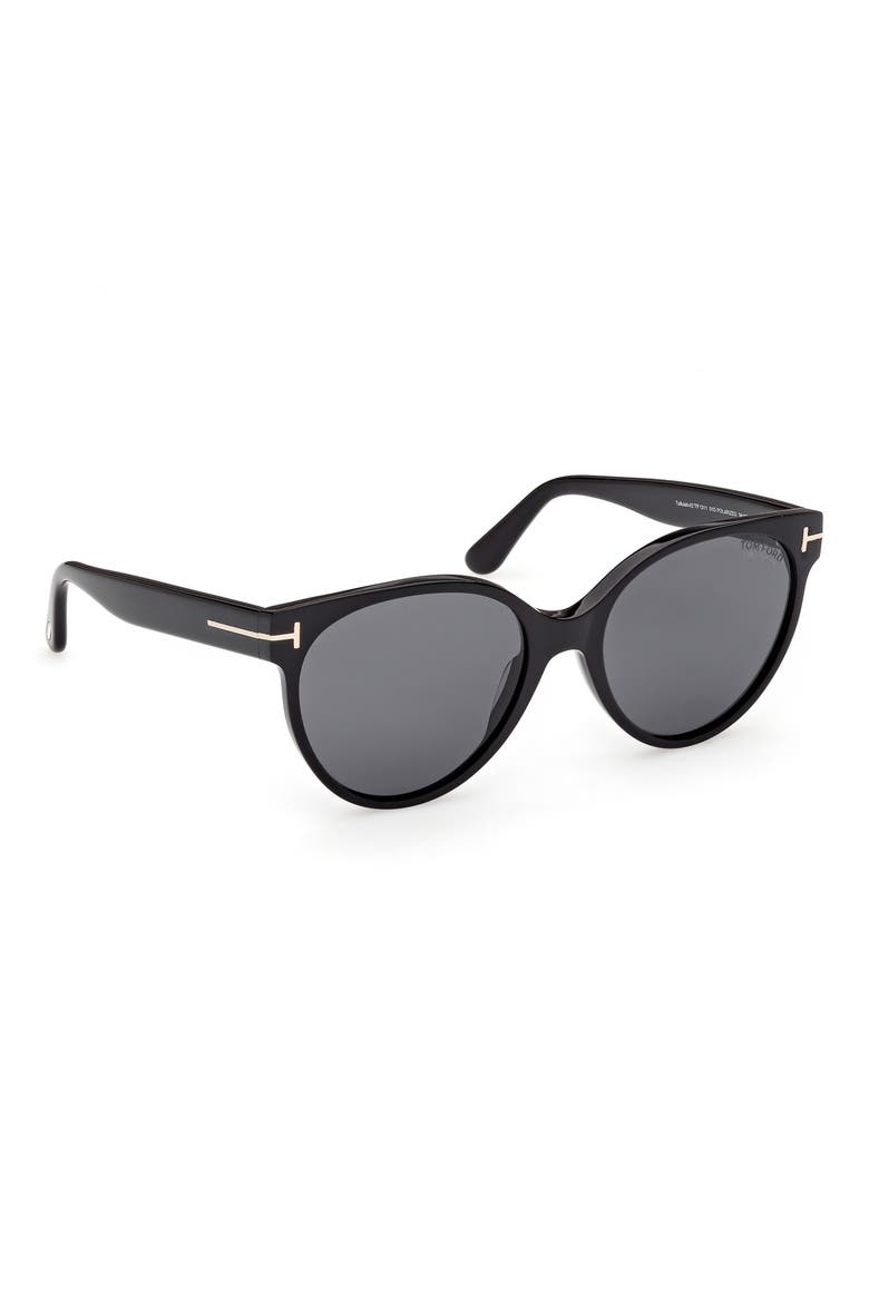 Tallulah 56mm Polarized Round Sunglasses, Alternate, color, BLACK / POLARIZED SMOKE LENS