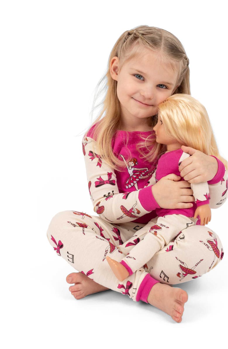 Leveret Girls Matching Doll Printed Cotton Pajamas, Fantasy & Character Prints, Alternate, color, Ballerina Hot Pink