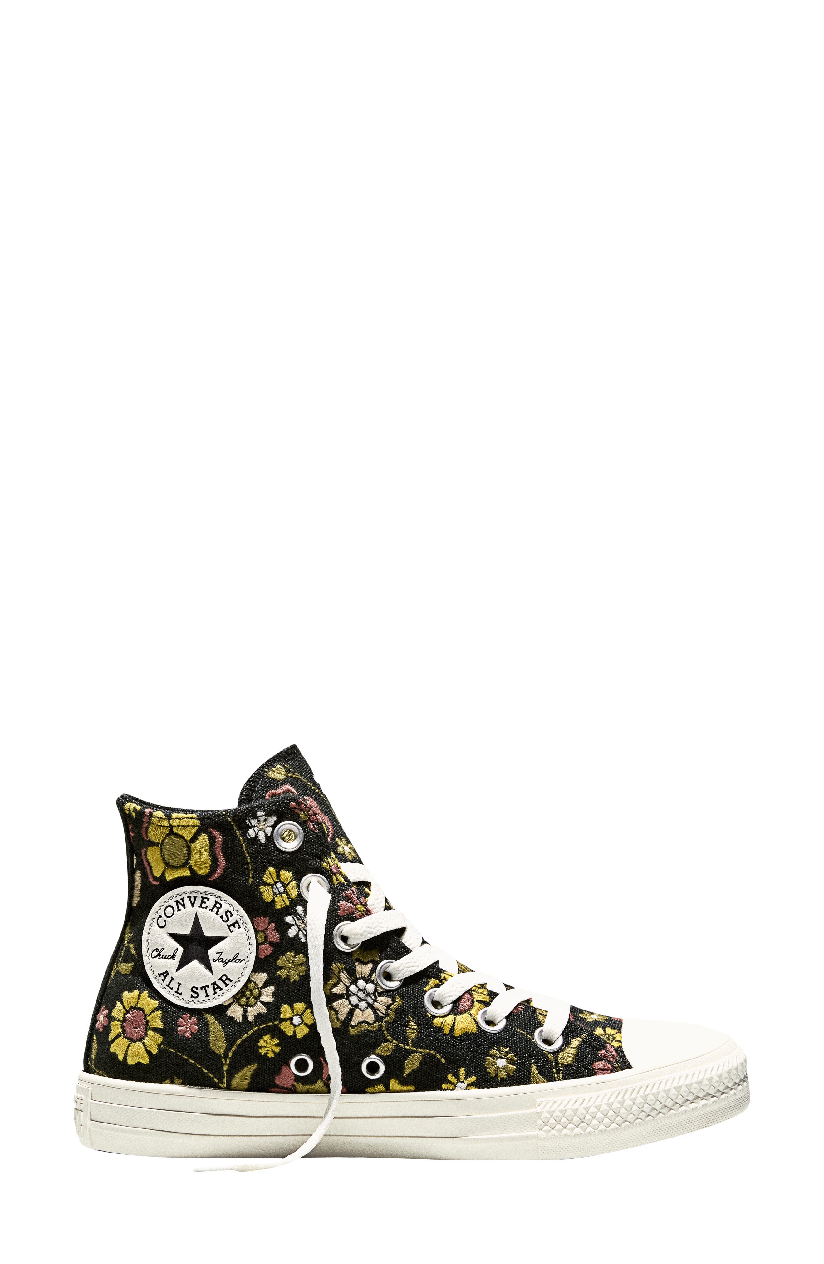Converse Gender Inclusive Chuck Taylor All Star Floral Embroidered Canvas High Top Sneaker, Alternate, color, Black/ In The Weeds/ Hay Day