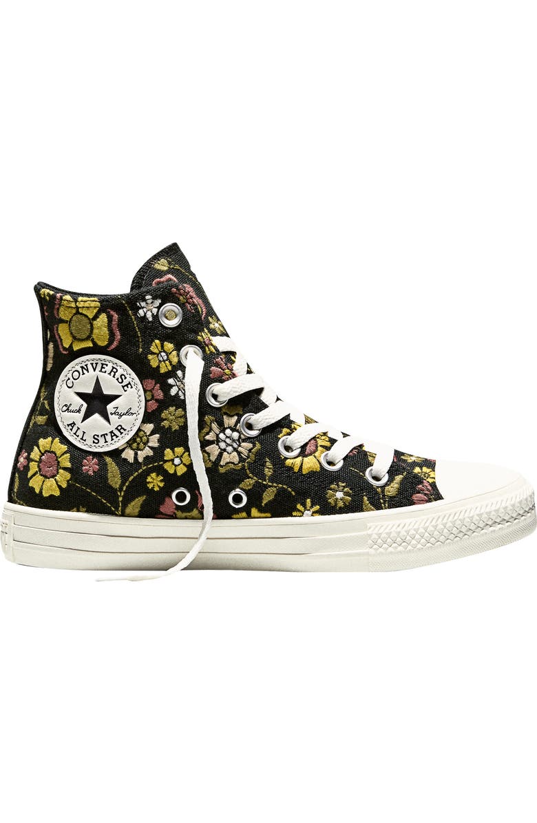 Converse Gender Inclusive Chuck Taylor All Star Floral Embroidered Canvas High Top Sneaker, Alternate, color, Black/ In The Weeds/ Hay Day