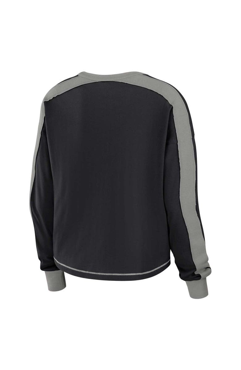 WEAR by Erin Andrews Women's WEAR by Erin Andrews Black/Silver Las Vegas Raiders Color Block Modest Crop Long Sleeve T-Shirt, Alternate, color, Black