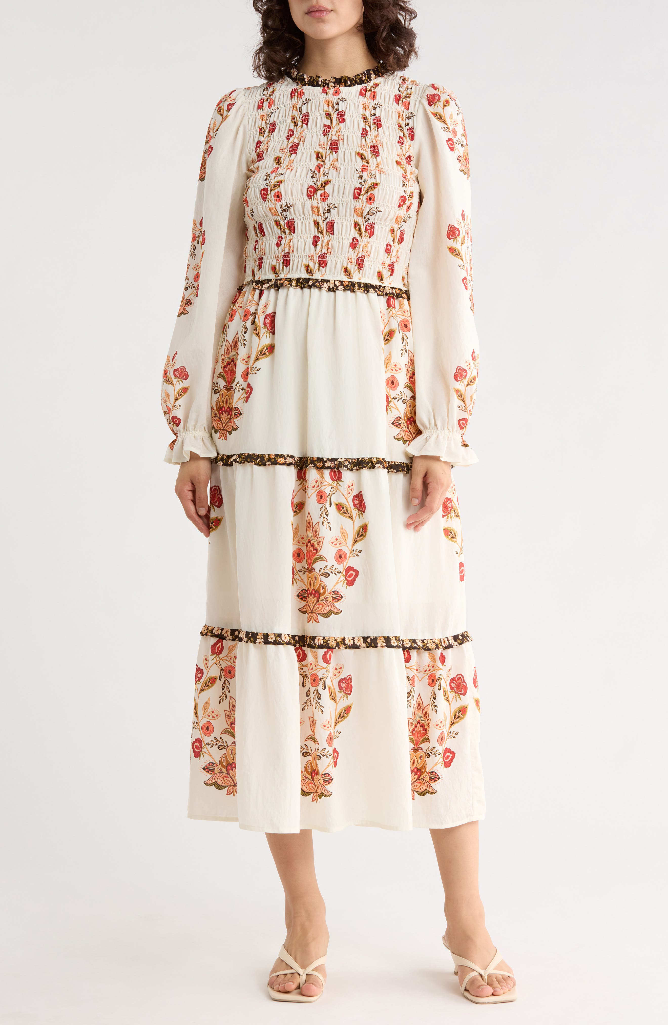 Long Sleeve Smocked Midi Dress